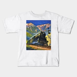 Train & Montana Rockies, Northern Pacific 1920s Gustav Wilhelm Krollmann Kids T-Shirt